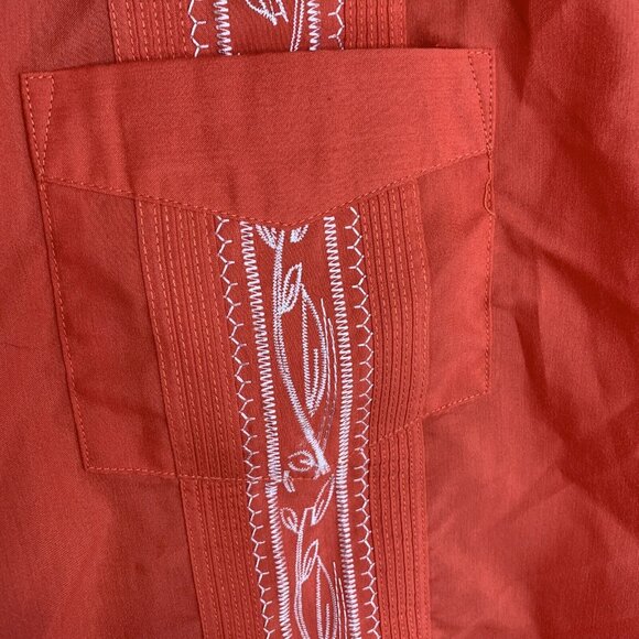 The Genuine Haband Men's Guayabera Shirt Large Orange Zip Up Embroidered Pockets - Picture 3 of 6